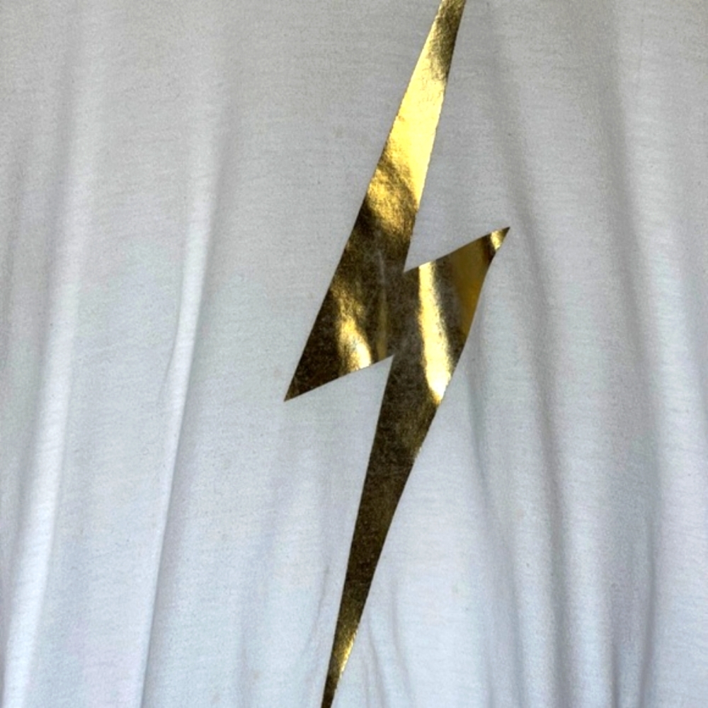 Aviator Nation White Tee with Gold Lightning Bolt - Picture 6 of 7